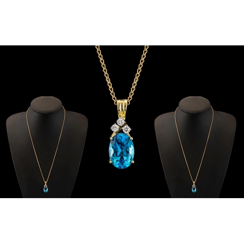 21 - 14ct Gold Attractive and Nice Quality Aquamarine and Diamond Set Pendant Drop, Attached to a 9ct Gol... 