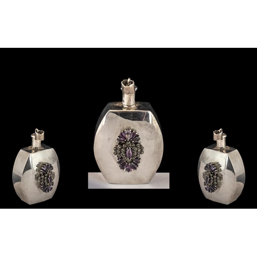 247 - Silver Perfume Bottle.  Silver perfume bottle decorated with amethysts, hallmarked for silver. Measu... 