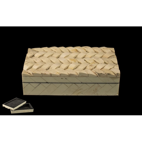 286 - Carved Bone Lidded Jewellery Box.  Interlaced bamboo decoration.  Measures 6'' x 3.5'', please see i... 