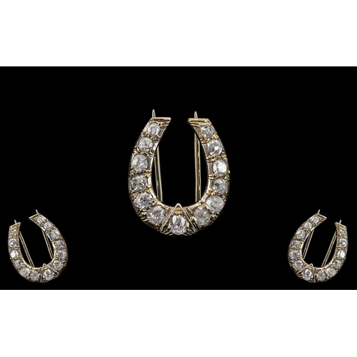 7 - Edwardian Period - Superb 18ct White Gold Horse Shoe Diamond Set Brooch, Set with ( 13 ) Semi Cushio... 