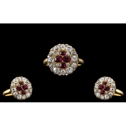 1 - Mid Victorian Period -  Superb Quality and Attractive 18ct Gold Ruby and Diamond Dress Ring. The Fou... 