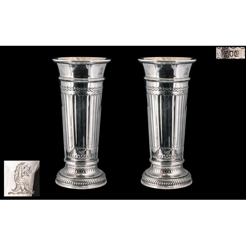 115 - Antique Period Fine Quality Pair of Large and Impressive Aesthetic Influence Sterling Silver Vases w... 