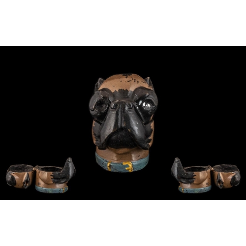 242 - A Modern Reproduction of a Cold Painted Bronze Inkwell in the form of a Bulldog.  Novelty inkwell in... 