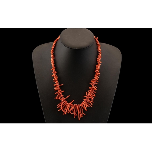 266 - Early 20th Century Coral Necklace with Gold Coloured Clasp, Good Design and Quality. 18 Inches In le... 