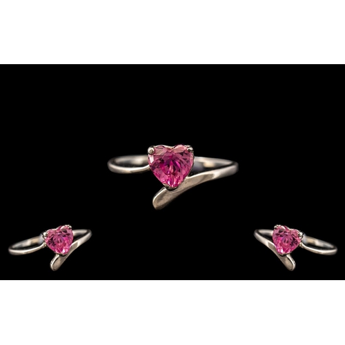 294 - Ladies Silver & CZ Diamond Ring. 1ct CZ In a Heart Shaped Pink Colour, Nice Fashion Ring. Hallmarked... 