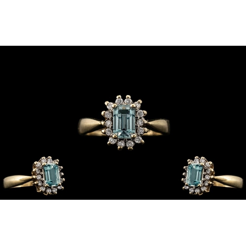 49 - Ladies - 9ct Gold Attractive Aquamarine and Diamond Set Cluster Ring. Full Hallmark to Interior of S... 