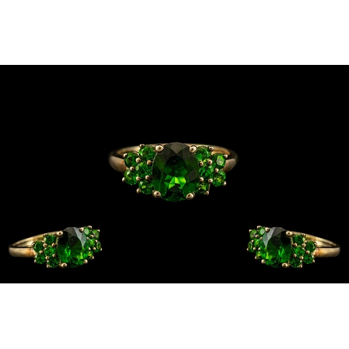 18 - Ladies - Attractive 9ct Gold 3 Stone Green Tourmaline Set Dress Ring. Full Hallmark for 9.375 to Int... 