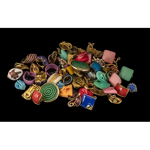 227 - Large Collection of Vintage Costume Jewellery, Clip on Earrings. All Shapes and Sizes, Very Good Mix... 