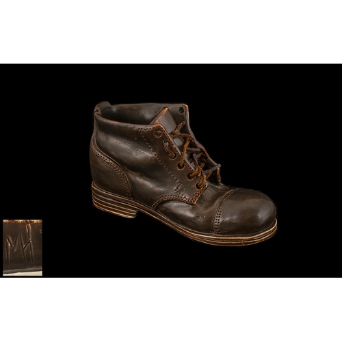 268 - Vintage Model of a Boot. Leather Shoe Laces and Signed to Underside. Please See Photo.