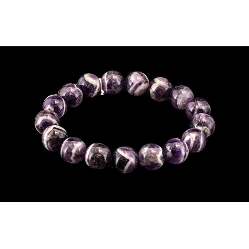 296 - Banded Bi-Colour Amethyst Bracelet, The Natural Elements Being Purple and White, The Beads Threaded ... 