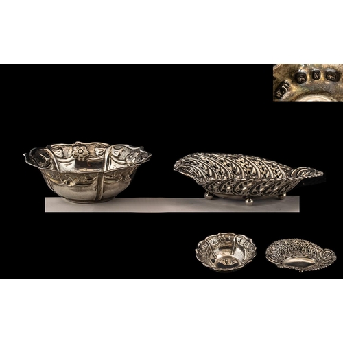 303 - Two Silver Antique Sweet Dishes.  Two decorative and ornate silver dishes, 5'' in diameter and 4.5''... 