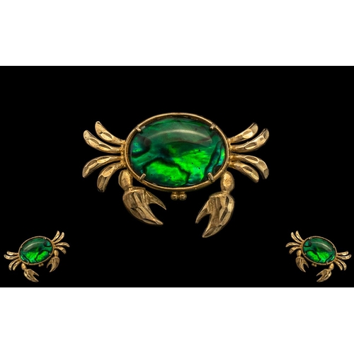 59 - Attractive 9ct Gold Brooch - In the Form of a Large Crab Set with a Large Oval Shaped Stone to Cente... 