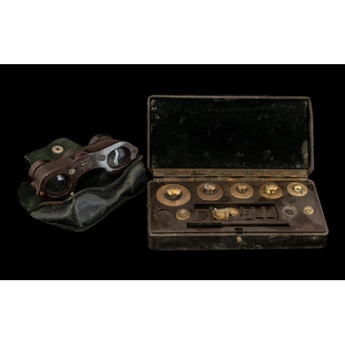 177 - Bakelite Opera Glasses & Weights.  Bakelite Kershaw Glasses, and a cased set of Bakelite scales.  Pl... 