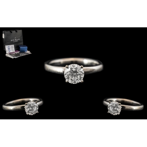 21B - Contemporary Designed 14ct White Gold - Superior Quality Single Stone Diamond Ring, From Leo Diamond... 