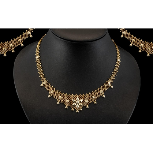 30 - Antique Period Ladies - Superb 18ct Gold Intricate Worked Lacework Necklace of Exquisite Form / Desi... 