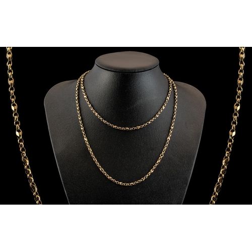 23 - Antique Period - Attractive Diamond Cut 9ct Gold Long Chain. c.1880's. Excellent Colour / Condition.... 