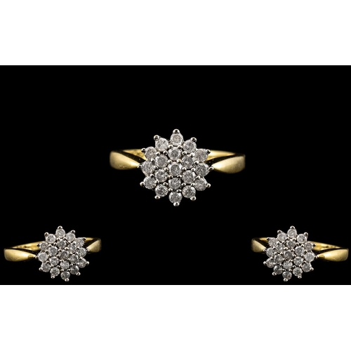 38 - 18ct Gold - Attractive Diamond Set Cluster Ring - Flower head Setting. Diamond Weight 0.50 pts Marke... 