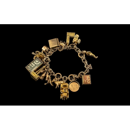 13 - 9ct Gold Vintage Charm Bracelet - Loaded with 16 9ct Gold Charms. Both Bracelet and Charms Marked fo... 