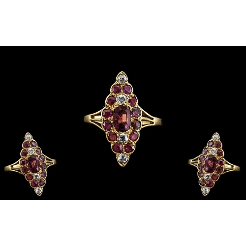 51 - Antique Period Superb 18ct Gold Boat Shaped Ruby and Diamond Set Ring. c.1900. Excellent Design. The... 