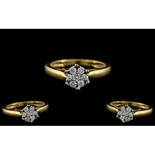 33 - 18ct Gold Attractive Diamond Set Cluster Ring. Fully Hallmarked for 18ct to Interior of Shank. The 7... 