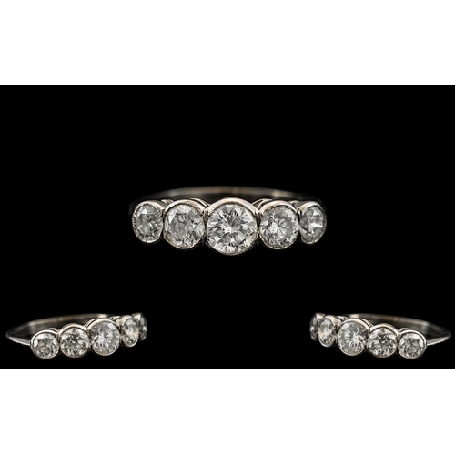4 - Platinum Excellent Quality and Attractive 5 Stone Diamond Ring. Marked Platinum to Interior of Shank... 