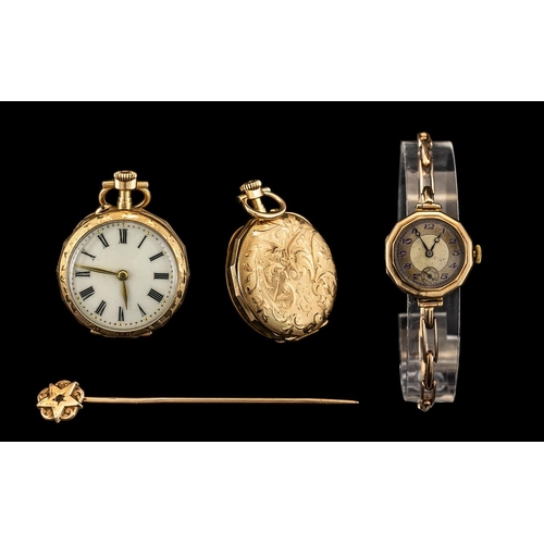 111 - Three Pieces of Jewellery to Include an 18ct gold ladies fob watch (stop starter balance okay) diame... 