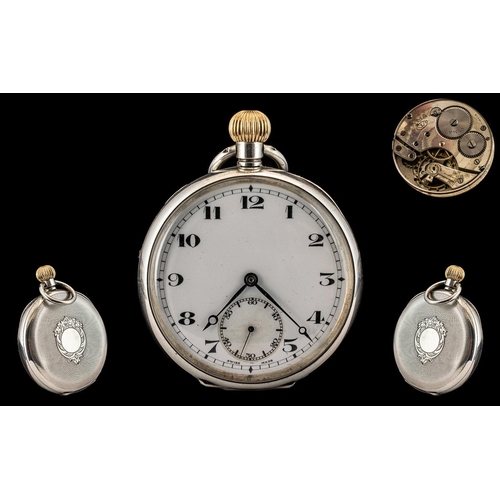 138 - Cyma Watch Co Swiss Made Keyless Silver Open Faced Pocket Watch. Marked 925, Features White Enamel D... 