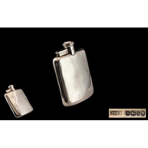 146 - 1930's Excellent Quality Sterling Silver Pocket Size Hip Flask of Plain Form. Excellent Proportions,... 