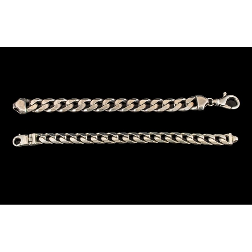 155 - Gents - Heavy Sterling Silver Pair of Curb Bracelets ( 2 ) With Excellent Clasps, With Full Hallmark... 