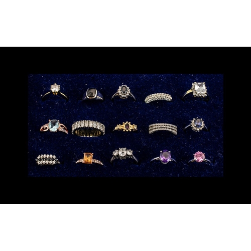 156 - A Good Collection of Stone Set Vermeil Gold and Silver Fashion Rings. All In As New Condition. Vario... 