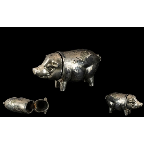 157A - Antique Novelty Vesta Case in the Form of a Pig, a rare novelty piece, possibly silver plated pewter... 