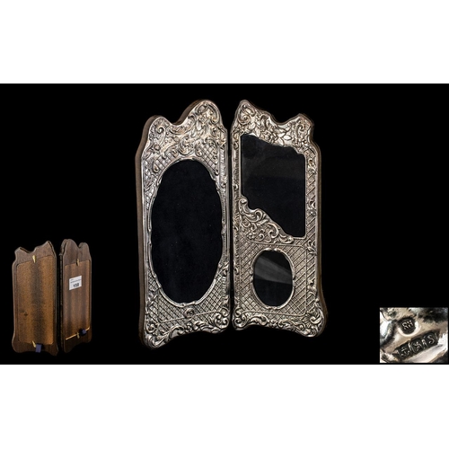 158 - Edwardian Style - Good Quality Sterling Silver Ornate Well Made Photo ( 3 ) Folding Frame, In the Fo... 