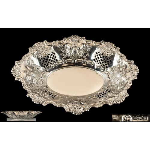 184 - Victorian Period Sterling Silver Ornate / Embossed Fruits Dish / Bowl with Extensive Embossed Fruits... 