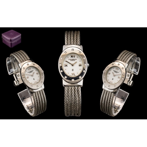 262 - Charriol - Geneve Diamond Set Stainless Steel Ladies Fashion Wrist Watch. In Overall Condition, Work... 