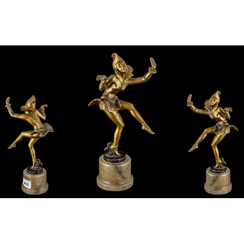 263 - A Cold Painted White Metal Art Deco Period Figure of a Dancing Girl, in the style of Lorenzo, on an ... 