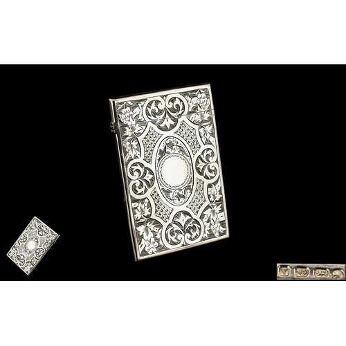 273 - Victorian Period - Nice Quality Sterling Silver Hinged Card Case with Engraved Decoration to Back an... 