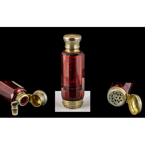 284 - Victorian Period - Excellent Quality Gilt Silver and Ruby Glass Combined Scent Bottle with Stopper a... 