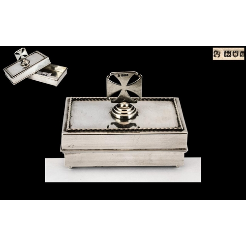 292 - Edwardian Period Interesting Sterling Silver Lidded Rectangular Shaped Box with Maltese Cross to Top... 