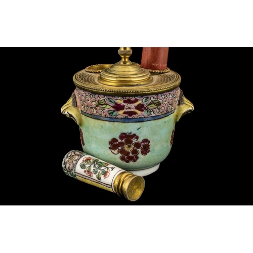 353 - Unusual 18th/19th Century French Soft Paste Porcelain Ormolu Mounted Desk Seal Container, the lidded... 