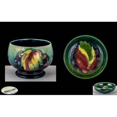 434 - Moorcroft - Signed Small Footed Bowl and Footed Dish ' Berries and Leaves ' Design on Blue and Green... 