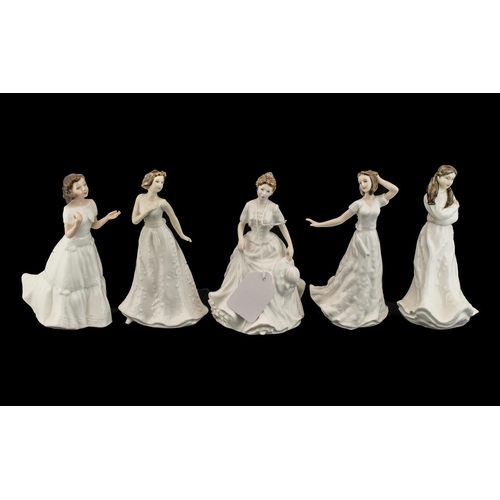 594 - Collection of Five Royal Doulton Figures, comprising 'Cherish', 'Welcome', 'Embrace', 'Charmed', and... 