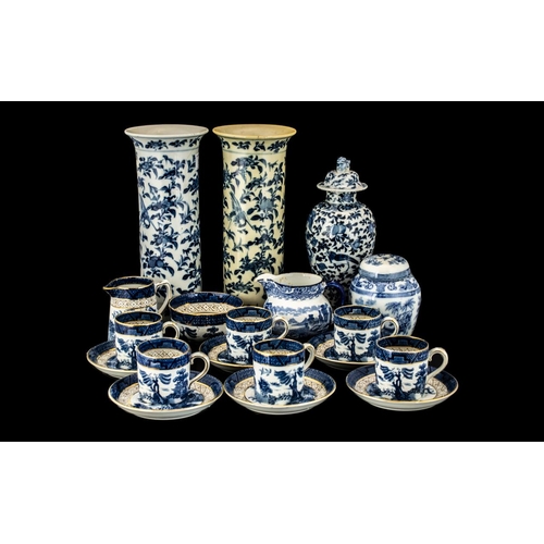 598 - Collection of Blue & White Porcelain, comprising two 10'' tall Chinese vases, markings to base; a Ch... 