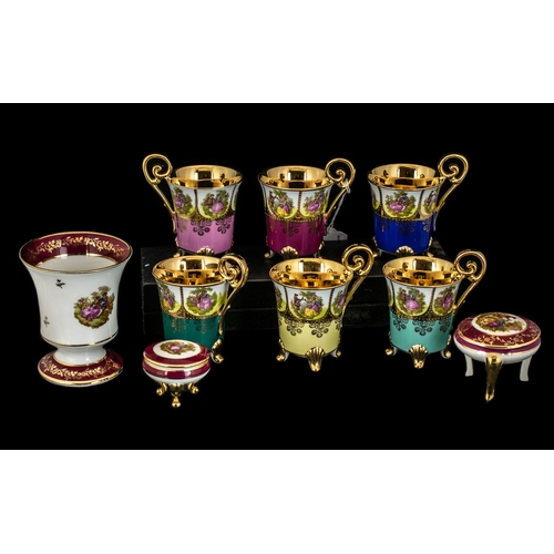 602 - Small Collection of Pottery, to include three Limoges pieces, and a set of six German Porzellan coff... 