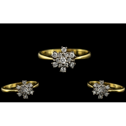 61A - 18ct Gold - Attractive Diamond Set Ring - Contemporary Design, Flower head Setting. Fully Hallmarked... 