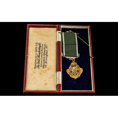 1355D - Silver & Enamel Lodge of England boxed Hand in Hand Lodge No. 690 Medal Buffalos.