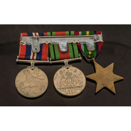 1357 - Military Interest, Set Of 3 WWII Medals On Bar Comprising The Defense Medal, The Pacific Star And Th... 