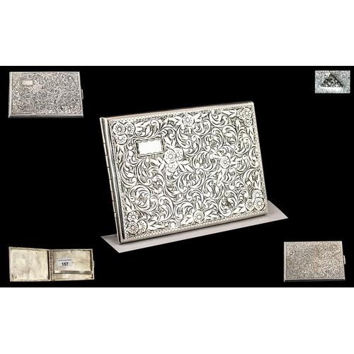 157 - Czechoslovakia Excellent Quality Solid Silver Cigarette Case of Rectangular Shape with Chased Floral... 