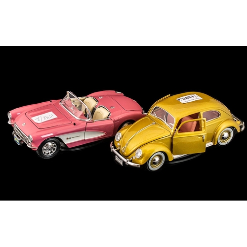 1598 - Two Urago Italian Made Collectors Car Models on Stands, comprising VW Beetle 1,000,000, Fuel Injecti... 