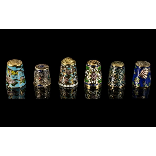 160 - Antique Period - A Small Collection of Gilt and Cloisonne / Enamel Thimbles ( 6 ) In Total. Various ... 