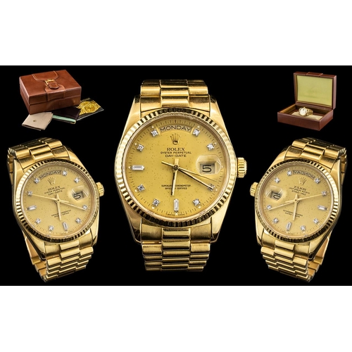 1A - Rolex - 18ct Gold Gents Oyster Perpetual Diamond Dial Chronometer Wrist Watch, With President Bracel... 